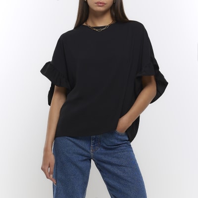 Coral frill sleeve t-shirt | River Island