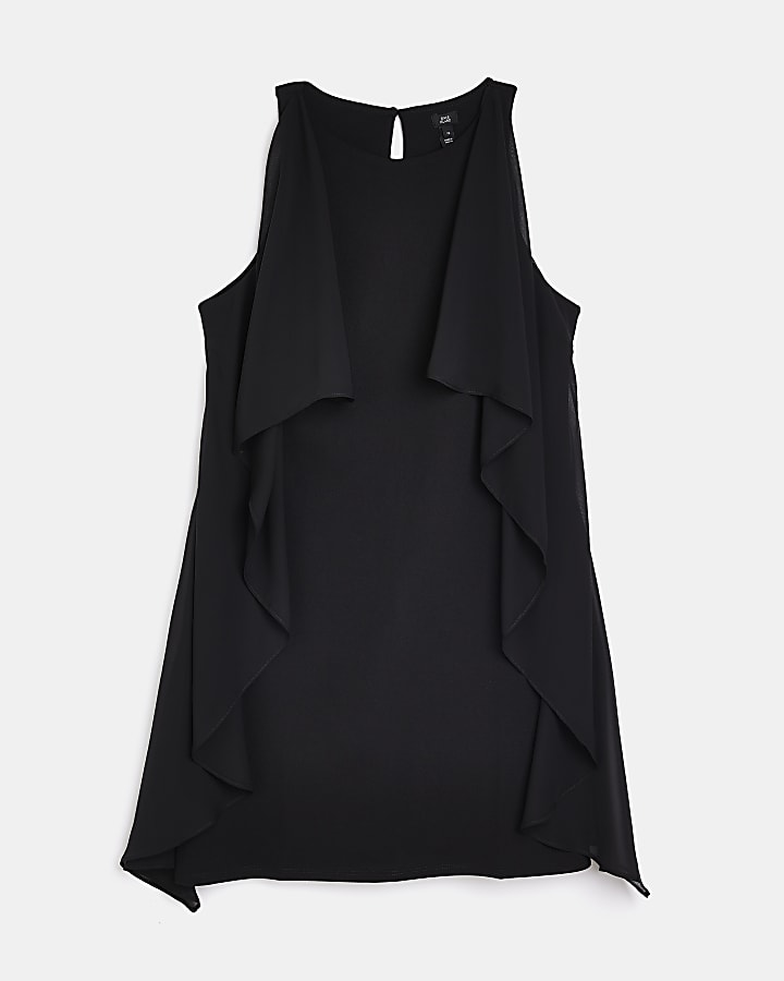 Black frill sleeveless mini shift dress