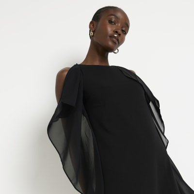 Black frill sleeveless mini shift dress