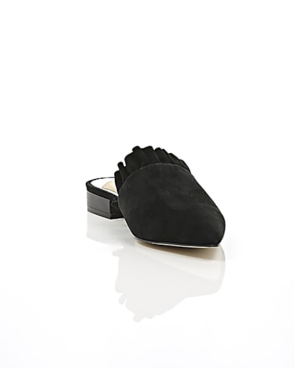 360 degree animation of product Black frill suede backless loafers frame-5