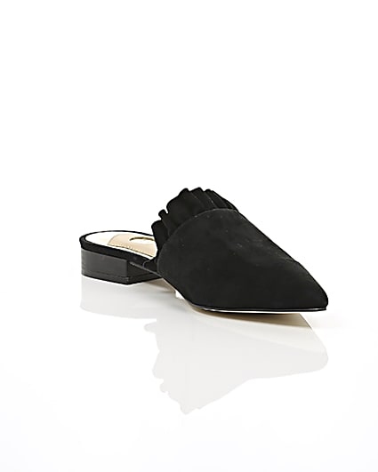 360 degree animation of product Black frill suede backless loafers frame-6