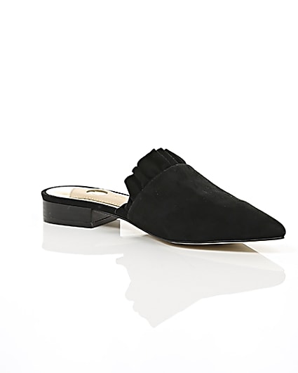 360 degree animation of product Black frill suede backless loafers frame-7