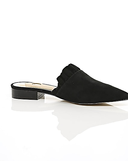 360 degree animation of product Black frill suede backless loafers frame-8