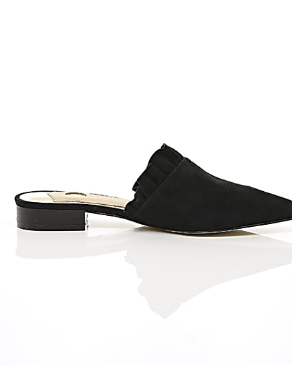 360 degree animation of product Black frill suede backless loafers frame-9
