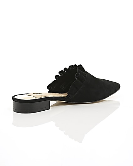360 degree animation of product Black frill suede backless loafers frame-12