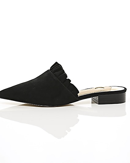 360 degree animation of product Black frill suede backless loafers frame-22
