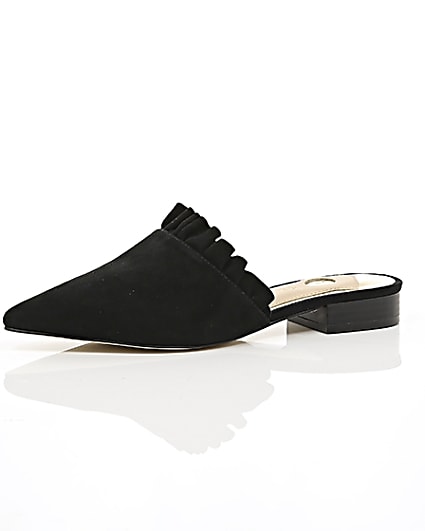 360 degree animation of product Black frill suede backless loafers frame-23