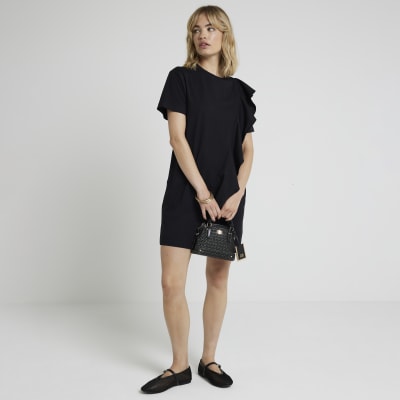 River Island Womens Black Frill T-Shirt Mini Dress