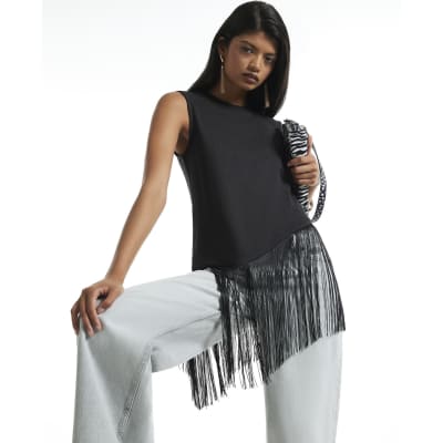 Fringe Trim Asymmetric Top