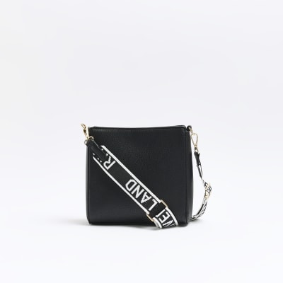 Black front lock messenger bag | River Island