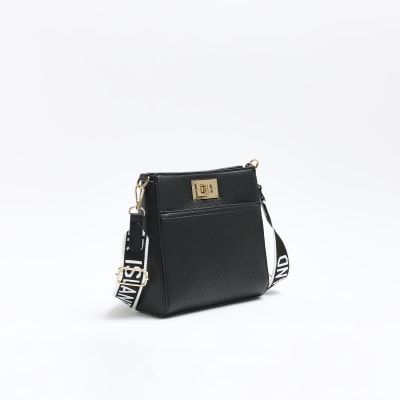 Black front lock messenger bag River Island