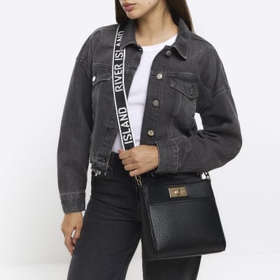 Black front lock messenger bag River Island