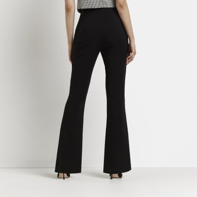 black split front flared trousers