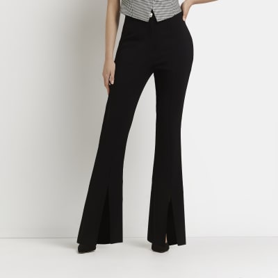 black split front flared trousers