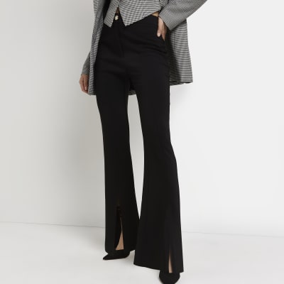 black split front flared trousers