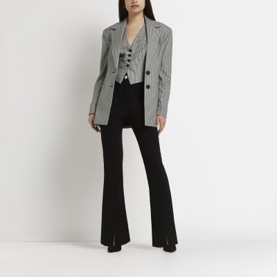black split front flared trousers