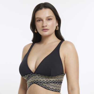 Black fuller bust plunge bikini top