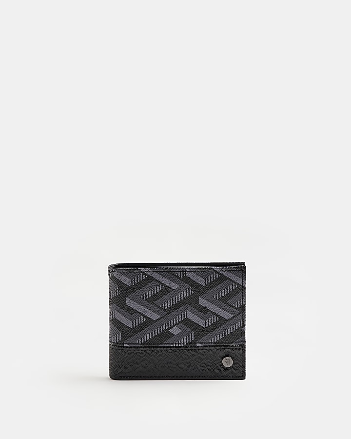 Black geometric pebbled wallet
