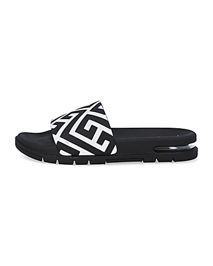360 degree animation of product Black geometric print bubble sole sliders frame-3