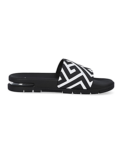 360 degree animation of product Black geometric print bubble sole sliders frame-15