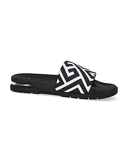 360 degree animation of product Black geometric print bubble sole sliders frame-16