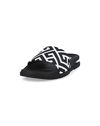 360 degree animation of product Black geometric print bubble sole sliders frame-23
