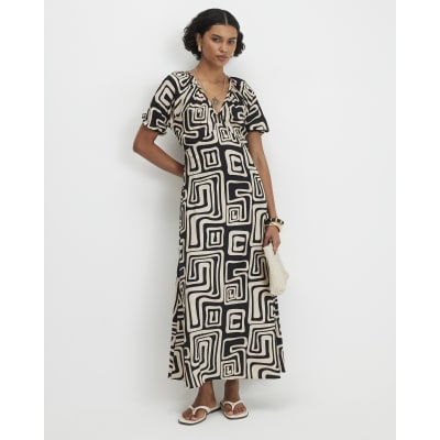 River Island Womens Black Geometric Print Midi Maxi Dress in Size M