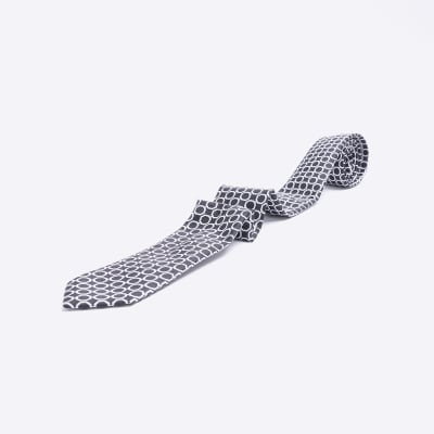 Black geometric print tie River Island