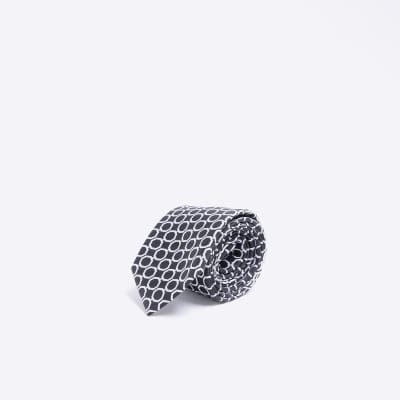 Black geometric print tie River Island