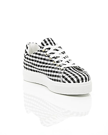 360 degree animation of product Black gingham print trainers frame-6