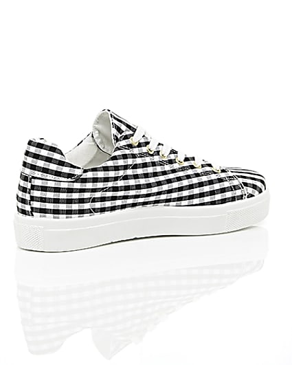 360 degree animation of product Black gingham print trainers frame-12