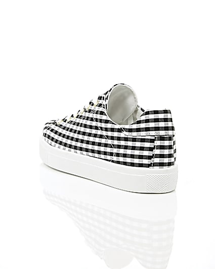 360 degree animation of product Black gingham print trainers frame-18