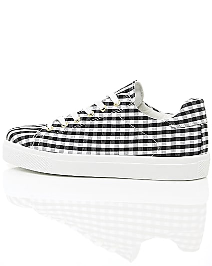 360 degree animation of product Black gingham print trainers frame-21