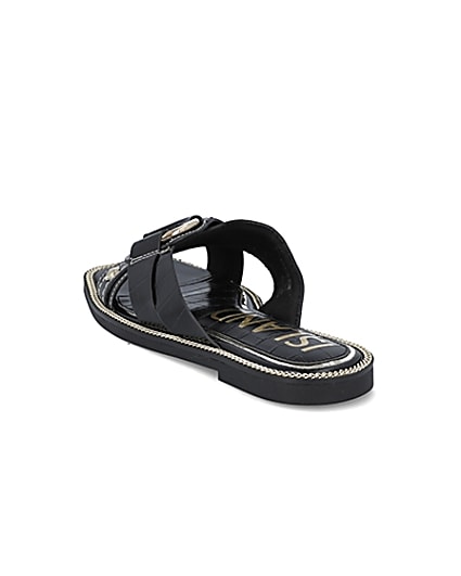 360 degree animation of product Black gold buckle cross sandals frame-7