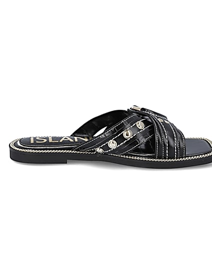 360 degree animation of product Black gold buckle cross sandals frame-15