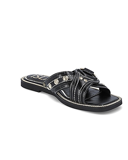 360 degree animation of product Black gold buckle cross sandals frame-18