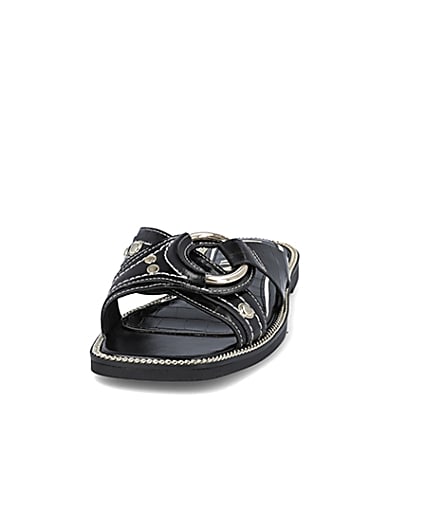 360 degree animation of product Black gold buckle cross sandals frame-22