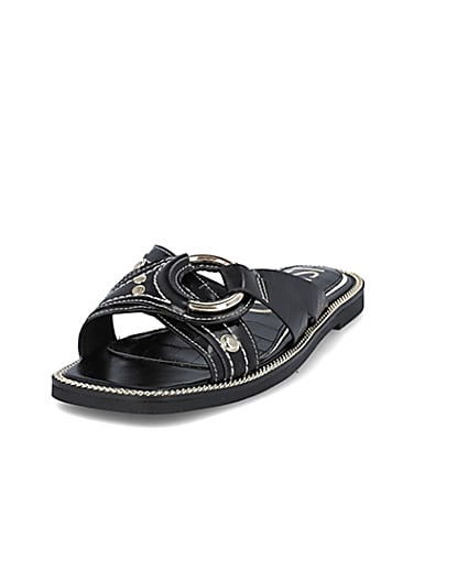 360 degree animation of product Black gold buckle cross sandals frame-23