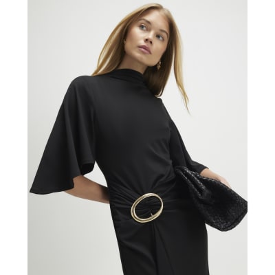 Black Gold Buckle Midi Dress