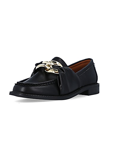360 degree animation of product Black gold chain detail loafers frame-0