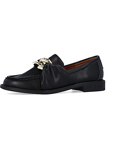 360 degree animation of product Black gold chain detail loafers frame-2