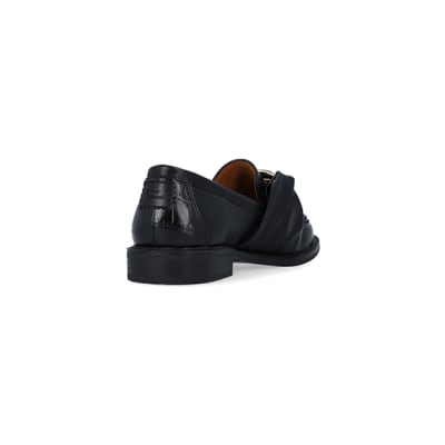 360 degree animation of product Black gold chain detail loafers frame-11
