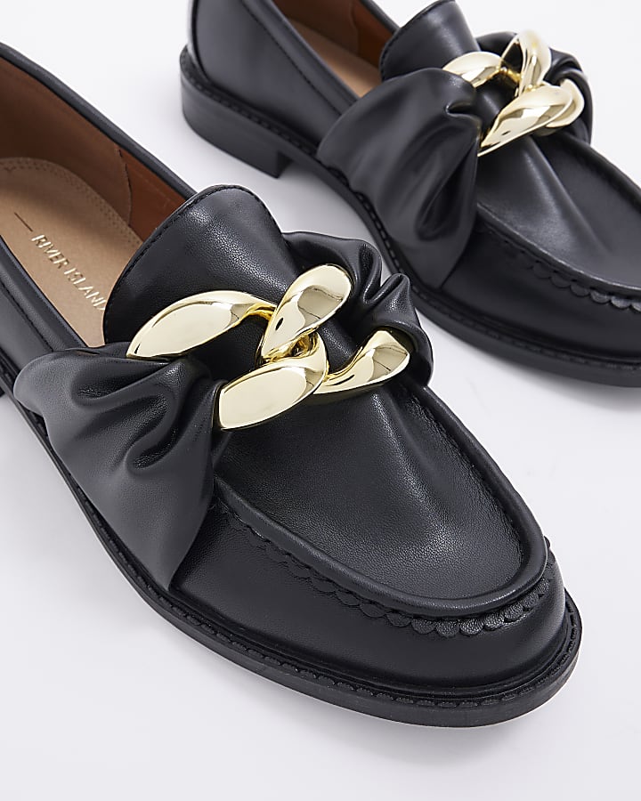 Black gold chain detail loafers