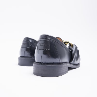 Black gold chain detail loafers