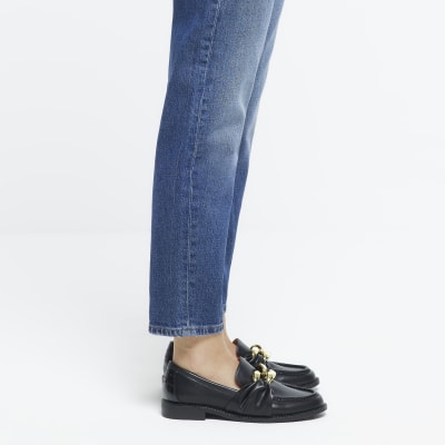 Black gold chain detail loafers