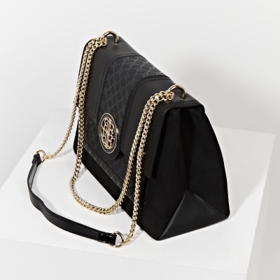 Black gold chain shoulder bag River Island