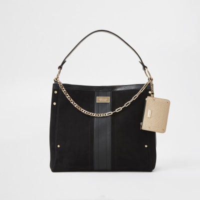 Black gold chain with mini pouch slouch bag River Island