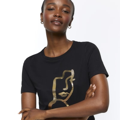 Black and gold t shirt clearance women's