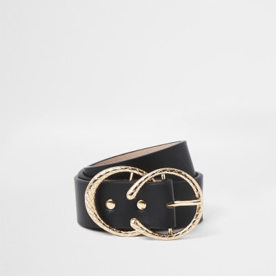 Black gold textured circle belt River Island