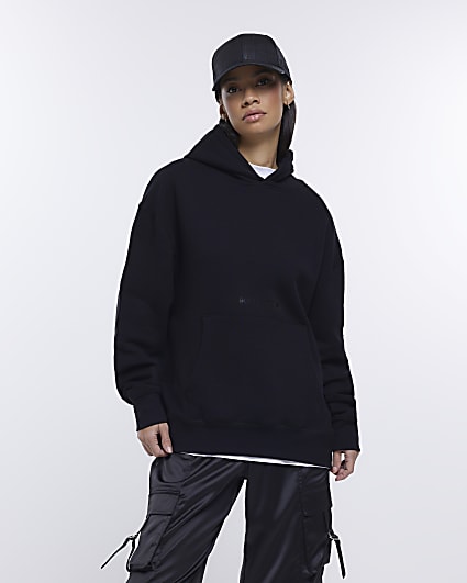 Black graphic print hoodie